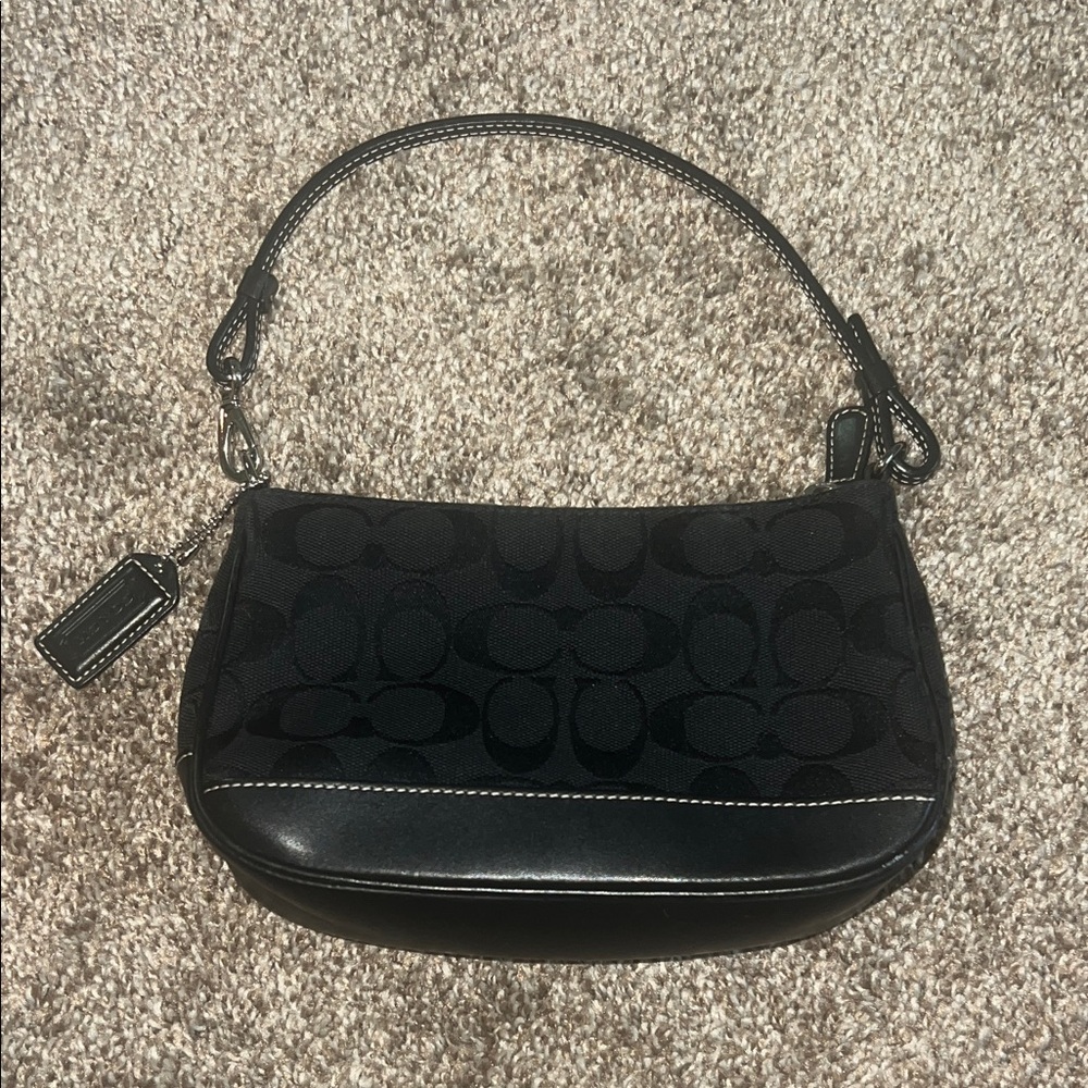 Authentic Vintage Y2K Coach Signature Black Jacquard Mini Baguette Shoulder Bag
